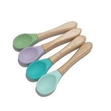 Cucchiaio di legno BPA di alimentazione infantile della maniglia commestibile libero cucchiaio molle del bambino del silicone