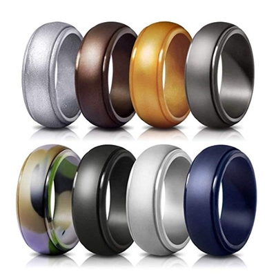 Il silicone di Ring Step Edge Wedding Band del silicone del best-seller di Amazon mette in mostra gli anelli per gli uomini