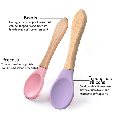Cucchiaio di legno BPA di alimentazione infantile della maniglia commestibile libero cucchiaio molle del bambino del silicone