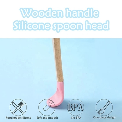 Cucchiaio di legno BPA di alimentazione infantile della maniglia commestibile libero cucchiaio molle del bambino del silicone