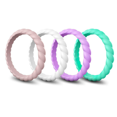 Il nero accatastabile intrecciato sottile Ring Hypoallergenic Silicone Wedding Rings di sport per le donne