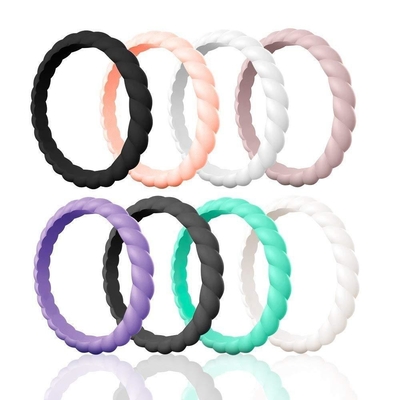 Il nero accatastabile intrecciato sottile Ring Hypoallergenic Silicone Wedding Rings di sport per le donne